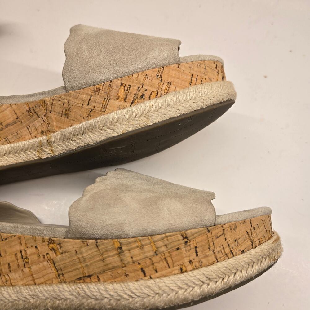 Marc Fisher Faithful Beige Suede Flatform Sandal 9.5 Espadrille Scalloped Boho - Picture 7 of 10
